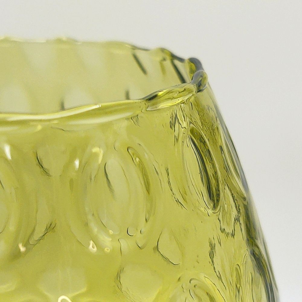 Vintage MCM Olive Green Optic Glass Snifter Style Blown Glass Vase Empoli, I… - Picture 3 of 9